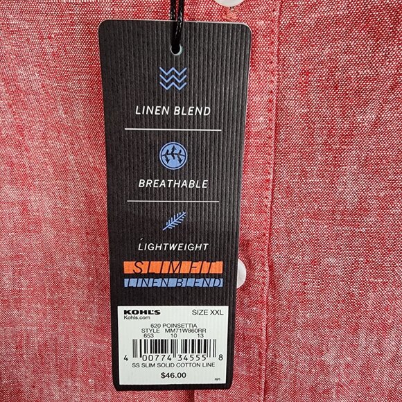 Mens Marc Anthony Red Linen Blend Shirt Button Down Slim Fit Short Sleeve XXL - Picture 4 of 9